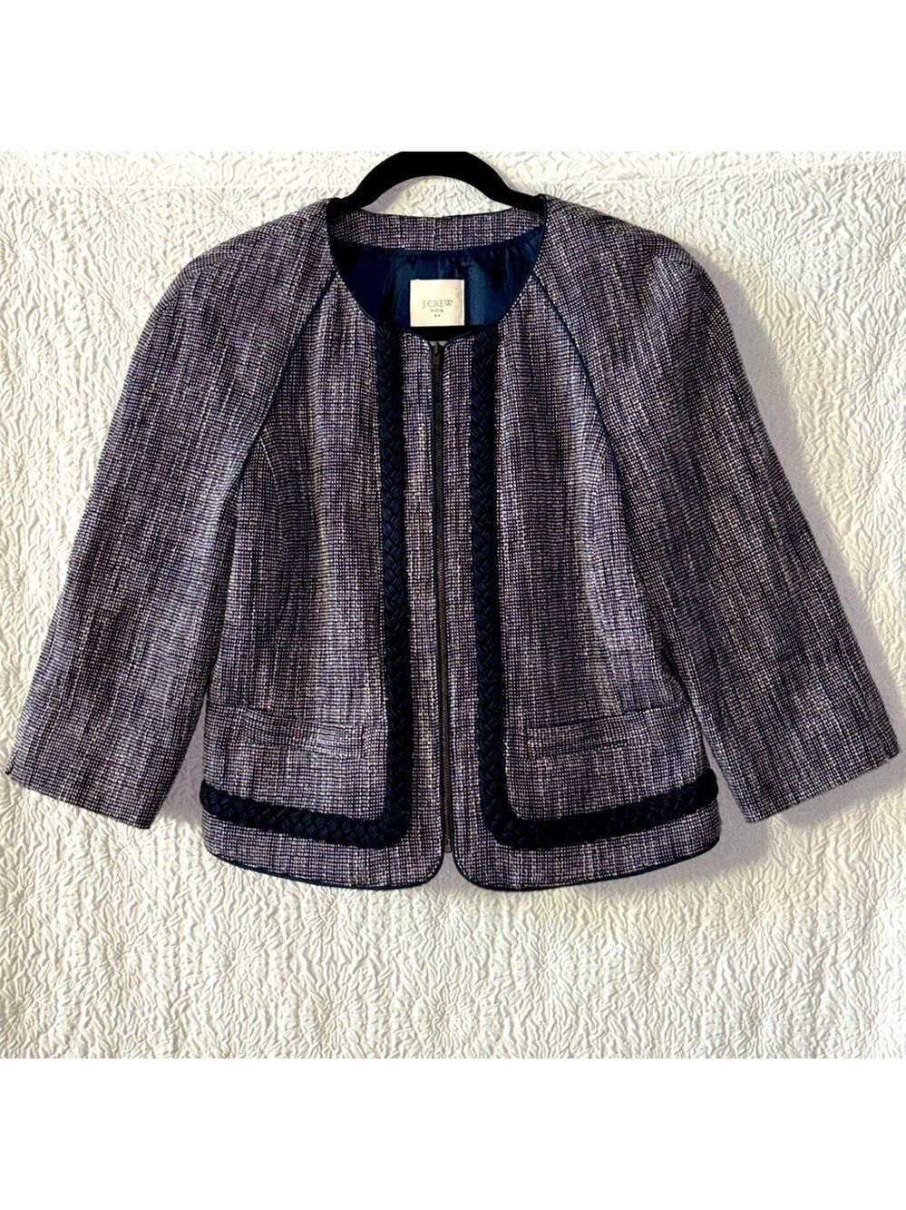 J. Crew Suiting Tweed Tailored Fit Zip Front Suit Jacket